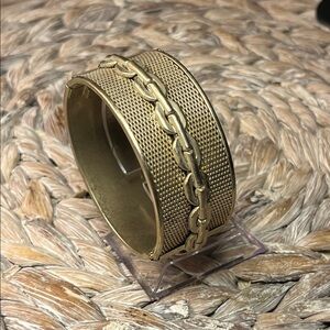 Gold Tone Mesh Chain Cuff Hinged Bracelet